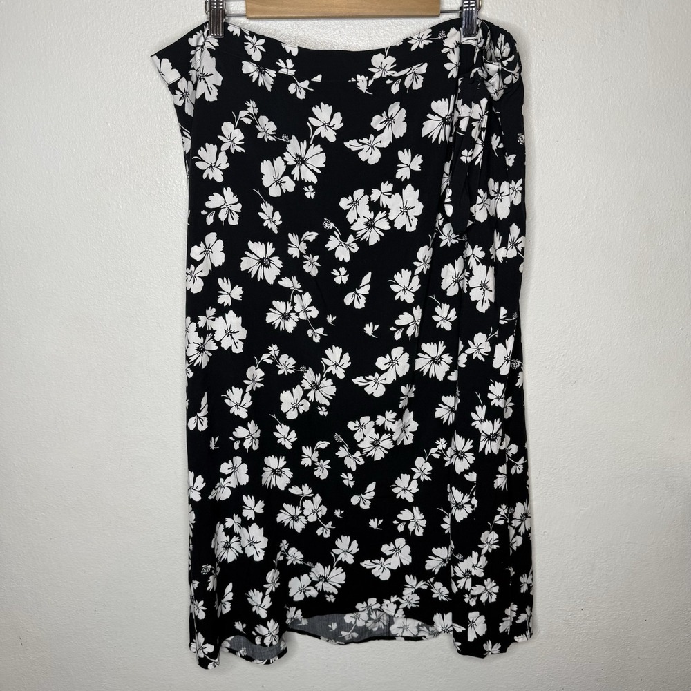 J. Crew Printed Black White Floral Faux Wrap‎ Midi Skirt Women's 2X